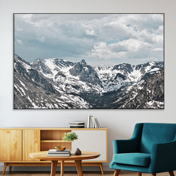 94074619-MGV-CV-36X24-Snowy Peaks Wall Art Canvas Print, Framed Alpine Wilderness Art Picture Print, Mountain Escape Perfect Winter Serenity Decor