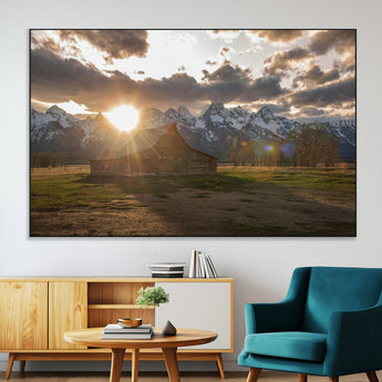52555760-MGV-CV-36X24-Snowy Peaks Wall Art Canvas Print, Framed Nature Escape Art Picture Print, Rustic Charm Perfect Rustic Western Decor Artwork