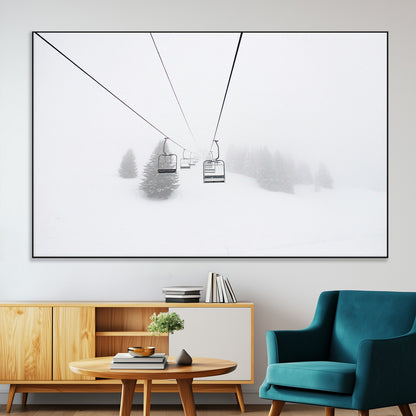 20216390-MGV-CV-36X24-Ski Lift Wall Art Canvas Print, Framed Snowy Landscape Art Picture Print, Alpine Adventure Perfect Nordic Minimalist Decor Artwork