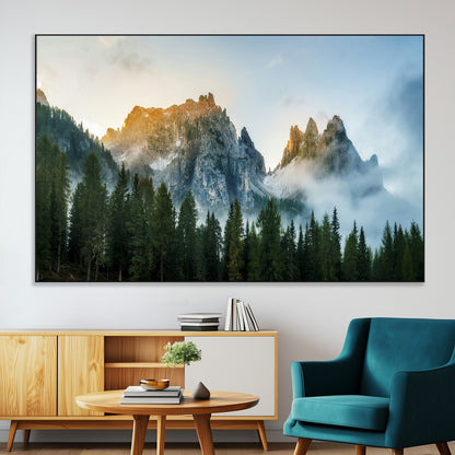 21145440-MGV-CV-36X24-Wilderness Wall Art Wall Art Canvas Print, Framed Nature Landscape Decor Art Picture Print, Misty Forest Photography Perfect
