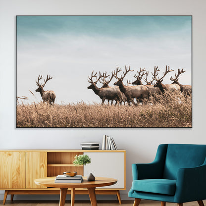 81594705-MGV-CV-36X24-Elk Herd Wall Art Canvas Print, Framed Wildlife Photography Art Picture Print, Rustic Nature Print Perfect Rustic Wildlife Decor
