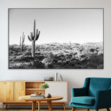 85205054-MGV-CV-36X24-Saguaro Cactus Wall Art Canvas Print, Framed Monochrome Landscape Art Picture Print, Scenic Arizona View Perfect Minimalist