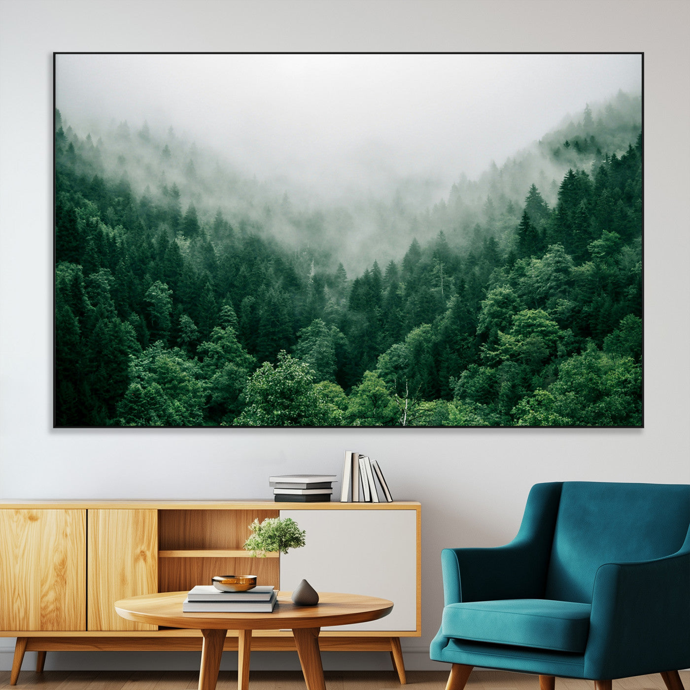 45265379-MGV-CV-36X24-Misty Forest Wall Art – Green Mountain Pine Tree Landscape Canvas Print, Nature Photography Artwork Home Decor for Bedroom, Living