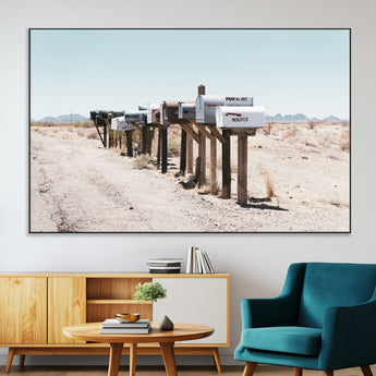 54616109-MGV-CV-36X24-Desert Mailboxes Wall Art – Rustic Rural Roadside Photography Canvas Print, American Southwest Landscape Home Decor for Living