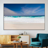55017356-MGV-CV-36X24-Ocean Beach Wall Art – Turquoise Wave and White Sand Shoreline Canvas Print, Coastal Seascape Photography Decor for Living Room,