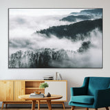 67569654-MGV-CV-36X24-Foggy Forest Wall Art – Mist Covered Hills and Trees Landscape Canvas Print, Moody Nature Photography Decor for Living Room,