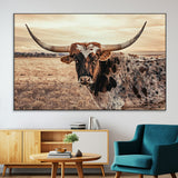 95745718-MGV-CV-36X24-Texas Longhorn Wall Art – Western Cattle Photography Canvas Print, Rustic Ranch Animal Artwork Country Farmhouse Decor for Living