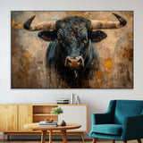 91615410-MGV-CV-36X24-Bull Wall Art – Rustic Western Longhorn Canvas Print, Powerful Abstract Animal Painting, Farmhouse Ranch Decor for Living Room,