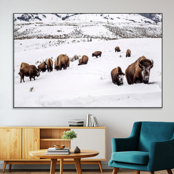 38217250-MGV-CV-36X24-Bison Herd Wall Art – Wildlife Canvas Print of Buffalo Winter Snow Scene, Rustic Western Lodge Décor, Farmhouse & Cabin Nature