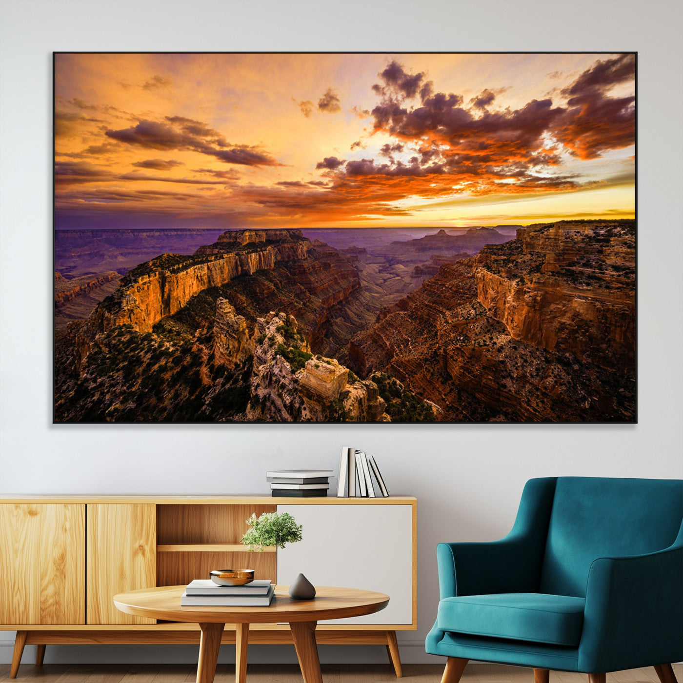 75573843-MGV-CV-36X24-Grand Canyon Sunset Wall Art – Panoramic Canyon Landscape Canvas Print, Dramatic Desert Cliffs Artwork, Nature Inspired Scenic