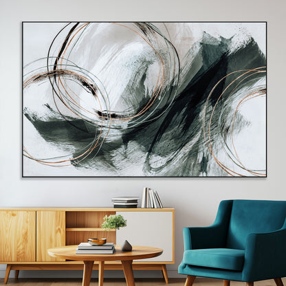 86583265-SEG-FC-90X60_Oversize_Oversize-Black and Gray Abstract Wall Art – Modern Copper Circle Canvas Print, Contemporary Minimalist Painting for Living Room, Bedroom,
