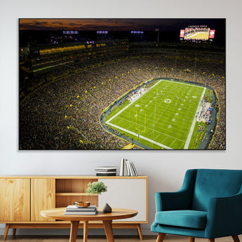 23655234-MGV-CV-36X24-Lambeau Field Stadium Wall Art – American Football Night Game Canvas Print with Packed Crowd and Lights – Sports Decor for Man