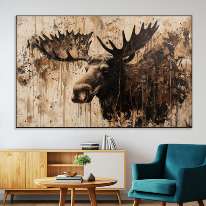 83505059-MGV-CV-36X24-Majestic Moose Wall Art – Rustic Animal Canvas Painting – Wilderness Wildlife Decor with Earthy Tones for Cabin, Lodge, Farmhouse,