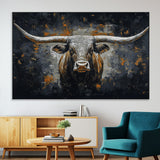 93195031-MGV-CV-36X24-Dark Longhorn Bull Wall Art – Western Steer Canvas Print, Moody Rustic Animal Painting for Man Cave, Ranch House, Office or Modern
