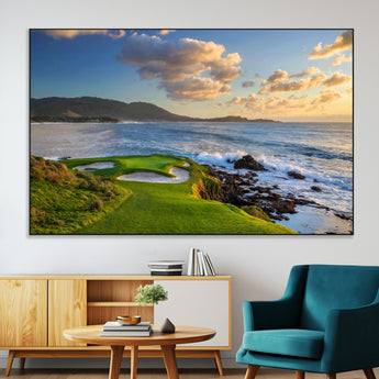 50107048-MGV-CV-36X24-Golf Course Wall Art – Coastal Ocean View Canvas Print, Scenic Fairway Landscape Decor for Office, Man Cave, Bedroom, or Living
