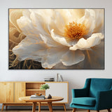 29539087-MGV-CV-36X24-Floral Wall Art – Elegant White and Gold Bloom Canvas Print, Romantic Modern Flower Artwork for Bedroom, Living Room, or Office