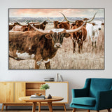 47758300-MGV-CV-36X24-Texas Longhorn Cattle Wall Art – Rustic Western Herd Canvas Print, Cowboy Ranch Farmhouse Decor for Living Room, Office, or