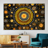45478523-MGV-CV-36X24-Abstract Circle Wall Art – Bold Black and Gold Dot Painting Canvas Print, Modern Geometric Mandala Style Decor for Living Room or