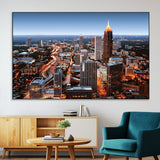 25096967-MGV-CV-36X24-Atlanta Skyline Wall Art – Vibrant Cityscape Canvas Print, Modern Night Lights Urban Decor for Office, Living Room, or Apartment