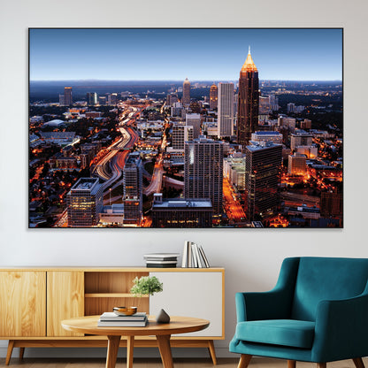 81886632-MGV-CV-36X24-Atlanta Skyline Wall Art – Vibrant City Lights Canvas Print, Modern Urban Cityscape Decor for Living Room, Office, or Apartment