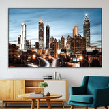 23859158-MGV-CV-36X24-Atlanta Skyline Wall Art – Modern Cityscape Canvas Print with Night Lights and Traffic Trails, Urban Decor for Office, Apartment,