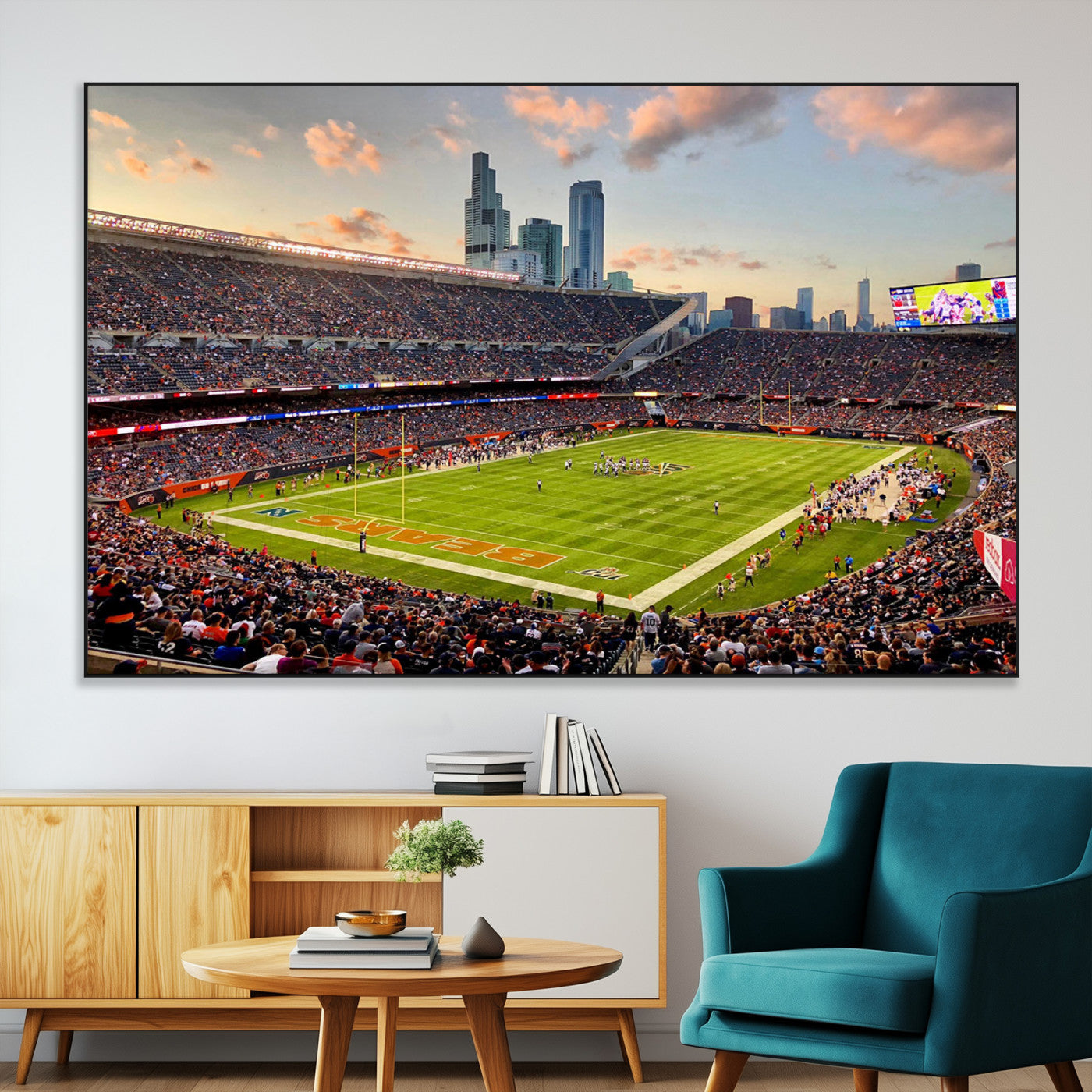 55377093-MGV-CV-36X24-Soldier Field Wall Art – Panoramic Chicago Bears Football Stadium Canvas Print, Game Day Sports Decor for Man Cave, Bar, Office,