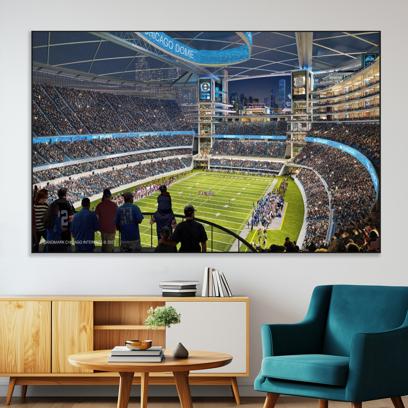 41816511-MGV-CV-36X24-Chicago Dome Stadium Wall Art – Futuristic Football Arena Canvas Print, Modern Sports Fan Decor for Man Cave, Office, Bar, or