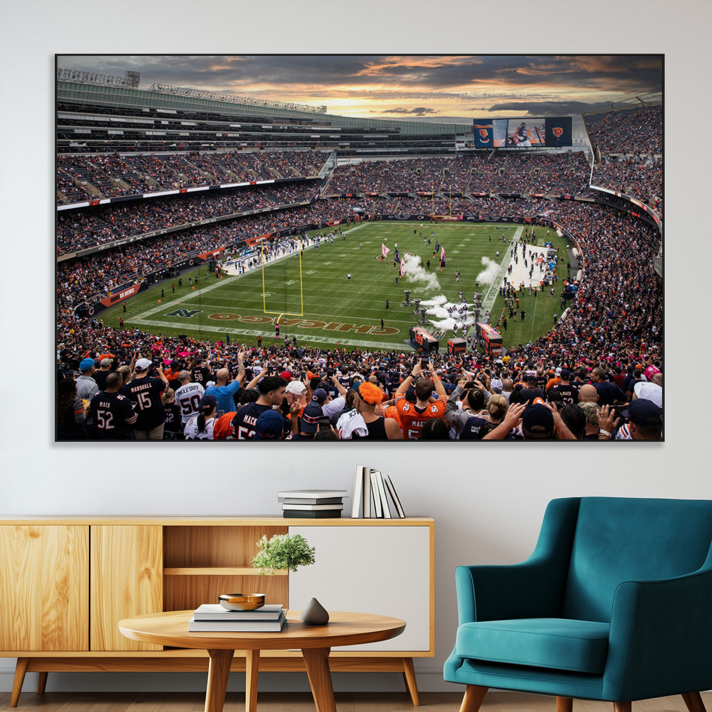 87578930-MGV-CV-36X24-Soldier Field Wall Art – Chicago Bears Football Stadium Sunset Canvas Print, Game Day Sports Decor for Man Cave, Bar, Office, or