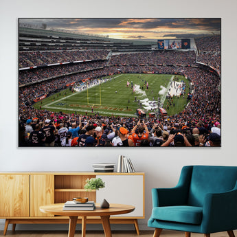 87578930-MGV-CV-36X24-Soldier Field Wall Art – Chicago Bears Football Stadium Sunset Canvas Print, Game Day Sports Decor for Man Cave, Bar, Office, or