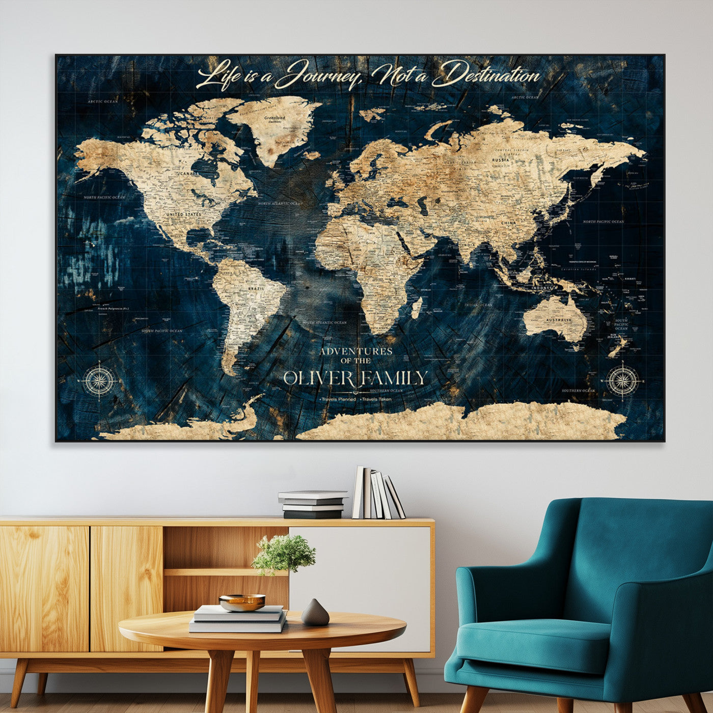 36970886-MGV-CV-36X24-Life is a Journey Not a Destination World Map Rustic Navy Beige Vintage Travel Wall Art Adventure Quote Canvas Print for Home
