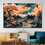 21638941-MGV-CV-36X24-Japanese Landscape Wall Art – Mount Fuji and Flowing River Ukiyo-e Style Canvas Print, Traditional Japan Inspired Artwork for