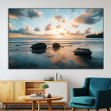 23879436-SEG-FC-51X34_Oversize-Rocky Ocean Sunset Canvas Wall Art – Seaside Dramatic Seascape, Ocean Sunset Art Print for Coastal Modern Decor for Nature