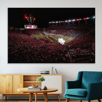 60690191-MGV-CV-36X24-Stadium Wall Art – Night Game Football Canvas Print with Fireworks, Marching Band and Crowd, Panoramic Sports Photography for Man