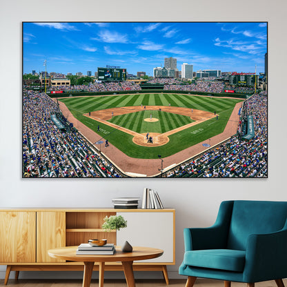 35800083-SEG-FC-51X34_Oversize-Wrigley Field Baseball Stadium Canvas Wall Art – Packed Crowd Sports Stadium Print, City Skyline Baseball Field Canvas for Game