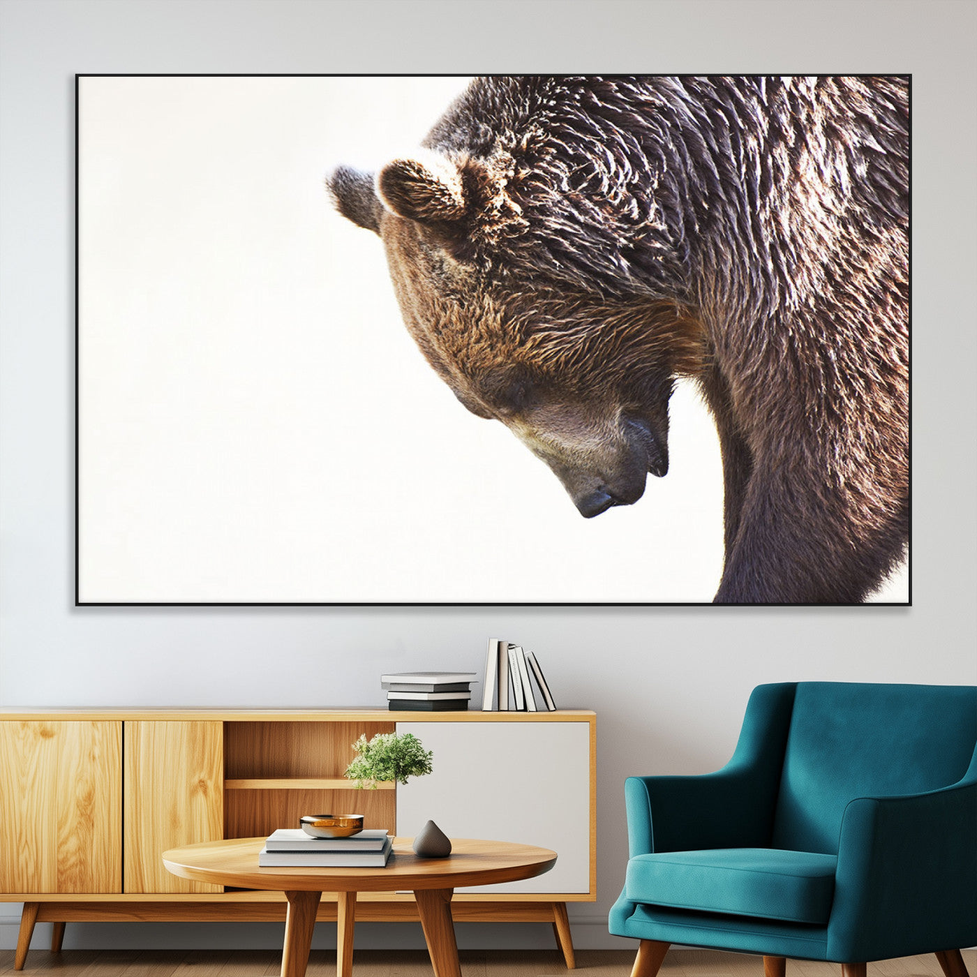 14405507-MGV-CV-36X24-Bear Wall Art – Wildlife Canvas Print with Rustic Animal Portrait and Minimalist Background, Nature Inspired Photography for