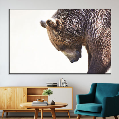 14405507-MGV-CV-36X24-Bear Wall Art – Wildlife Canvas Print with Rustic Animal Portrait and Minimalist Background, Nature Inspired Photography for