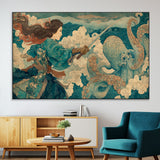 37943964-MGV-CV-36X24-Samurai Warrior vs Octopus Wall Art – Japanese Ukiyo-e Style Canvas Print, Ocean Battle Scene Artwork for Living Room, Office, Man