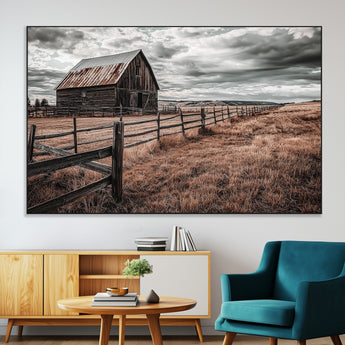 70676381-MGV-CV-36X24-Rustic Barn Wall Art – Weathered Farmhouse Canvas Print, Country Landscape Photography Decor for Bedroom, Living Room, Office,