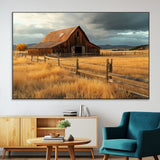 16480179-MGV-CV-36X24-Farmhouse Wall Art – Rustic Barn and Golden Field Canvas Print, Country Landscape Photography Decor for Bedroom, Living Room,