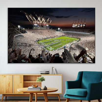 11221988-MGV-CV-36X24-Football Stadium Wall Art – Game Day Crowd with Fireworks, Sports Fan Photography Print, Stadium Decor for Man Cave, Bar, or