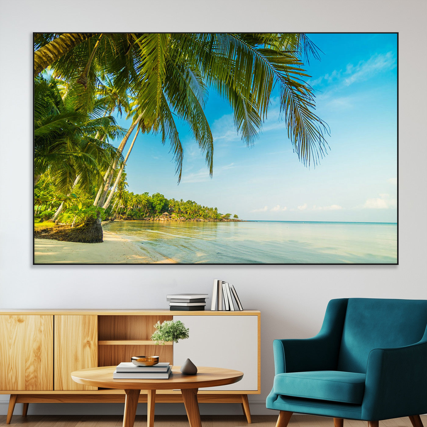 65056721-MGV-CV-36X24-Tropical Beach Wall Art – Palm Tree Coastal Photography Print, Relaxing Ocean Paradise Landscape, Island Seascape Home or Office