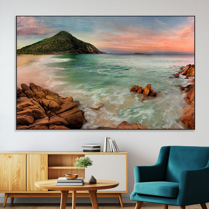 53831025-MGV-CV-36X24-Coastal Landscape Wall Art – Tropical Beach Ocean Canvas Print, Sunset Mountain View Photography Decor for Living Room, Bedroom,