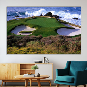 22776914-MGV-CV-36X24-Golf Course Wall Art – Oceanfront Green Canvas Print, Coastal Pebble Beach Photography Sports Decor for Living Room, Office, Man