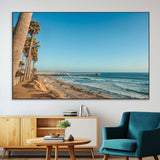 92568259-MGV-CV-36X24-California Beach Wall Art – Palm Tree Pier Canvas Print, Coastal Ocean Photography Seaside Decor for Living Room, Bedroom, Office,