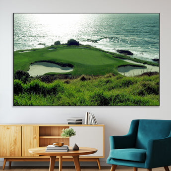 48473947-MGV-CV-36X24-Ocean Golf Course Wall Art – Panoramic Green Fairway Canvas Print, Coastal Golf Landscape Photography Sports Decor for Office, Man