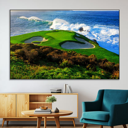 34181847-MGV-CV-36X24-Coastal Golf Course Wall Art – Panoramic Ocean Fairway Canvas Print, Scenic Sports Photography Decor for Office, Man Cave, Living