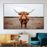 16316734-MGV-CV-36X24-Texas Longhorn Wall Art – Rustic Bull Portrait Canvas Print, Western Farmhouse Animal Photography Decor for Living Room, Office,
