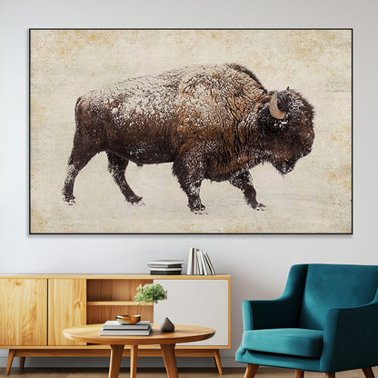 54810031-MGV-CV-36X24-Western Wall Art – Snow Covered Bison Canvas Print, Rustic Wildlife Photography Decor for Bedroom, Living Room, Office, Lodge,