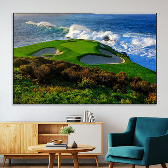 13644055-MGV-CV-36X24-Golf Wall Art – Oceanfront Green Canvas Print, Scenic Coastal Course Photography Decor for Bedroom, Living Room, Office, Sports