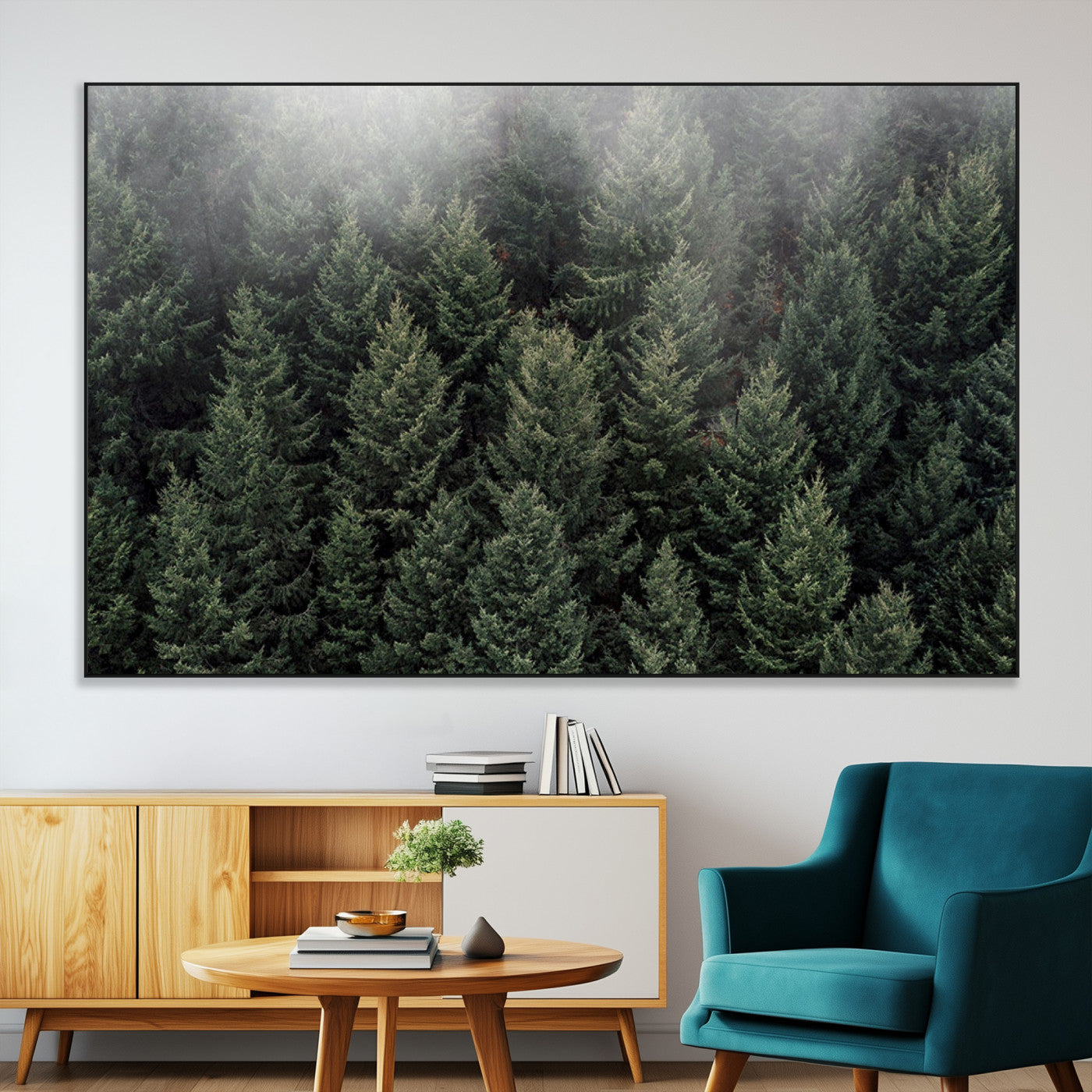 84059409-MGV-CV-36X24-Forest Wall Art – Misty Evergreen Trees Canvas Print, Tranquil Nature Photography Decor for Bedroom, Living Room, Office, Cabin or